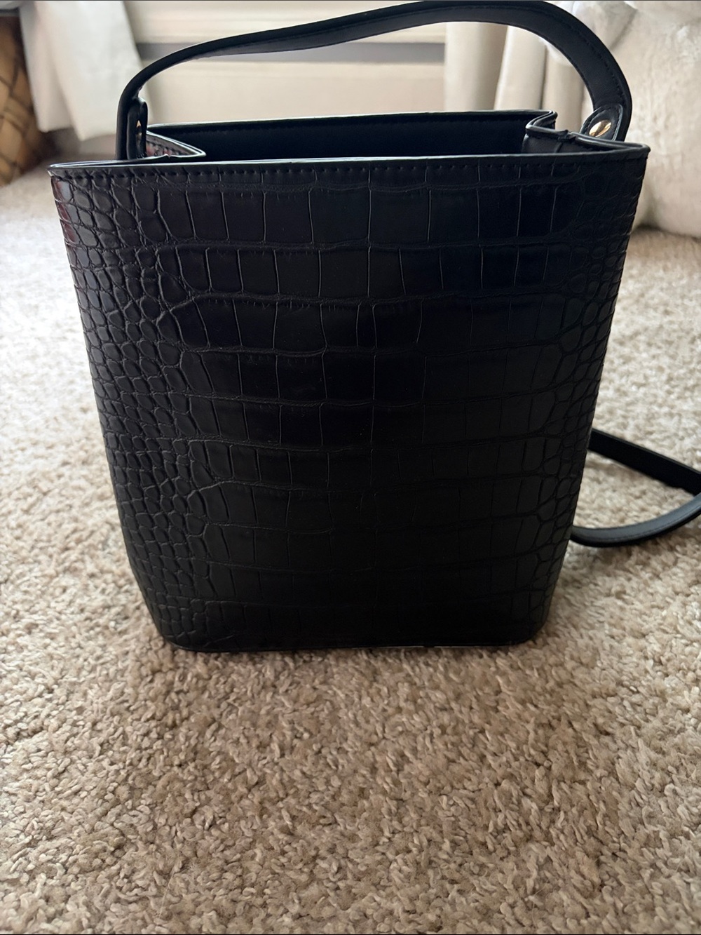 Aota Black Croc-Embossed Leather Crossbody Bag
